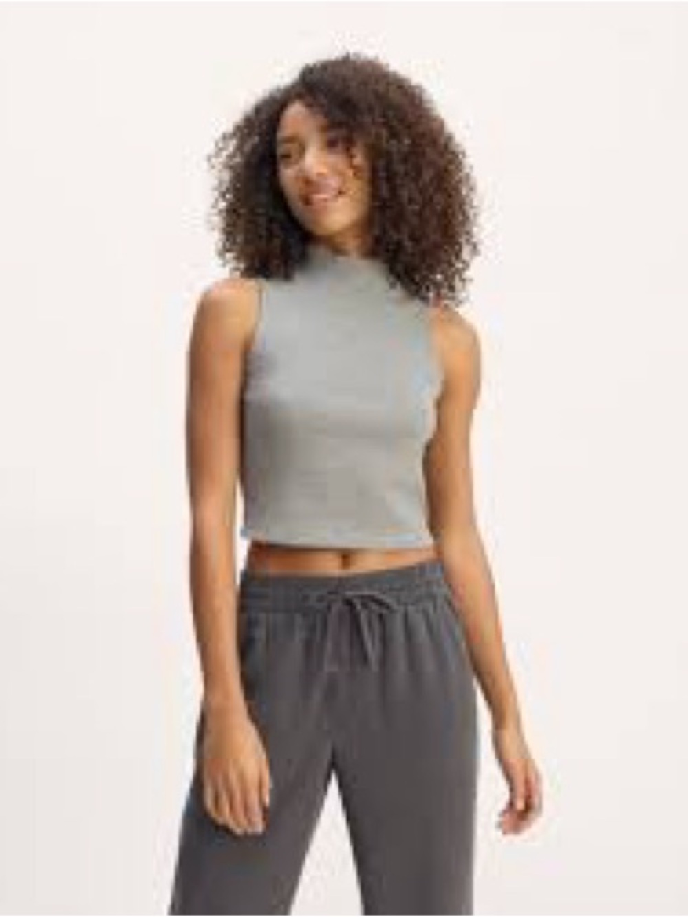 Everlane Gray Ribbed Mock Neck Cropped Tank Top Size Medium